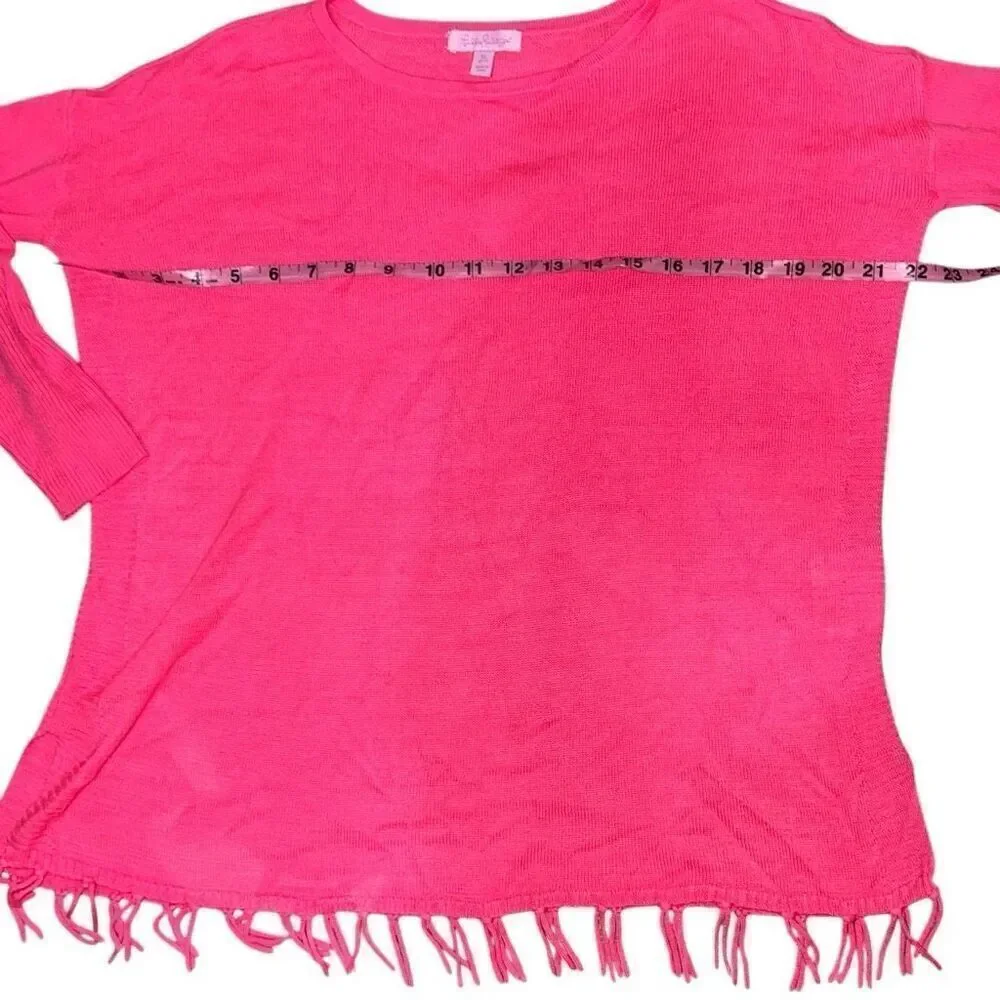 Lilly Pulitzer Girls Ramona Fringe Sweater Hot Pink Oversized Knit size XL 12-14